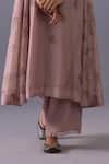 Label Shreya Sharma_Pink Chanderi Embroidery V-neck Sagarika Placement Kurta Set _Online_at_Aza_Fashions