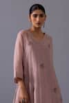 Buy_Label Shreya Sharma_Pink Chanderi Embroidery V-neck Sagarika Placement Kurta Set _Online_at_Aza_Fashions