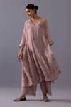 Shop_Label Shreya Sharma_Pink Chanderi Embroidery V-neck Sagarika Placement Kurta Set 