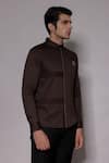 Lacquer Embassy_Brown Cotton Satin Piping Somertone Pintuck Shirt _Online_at_Aza_Fashions