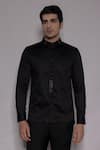 Buy_Lacquer Embassy_Black Cotton Satin Studs, Metallic Thread Fenton Tape Embellished Shirt _at_Aza_Fashions