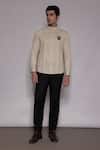 Buy_Lacquer Embassy_Off White Cotton Satin Embroidery, Zari Marwood Crest Placement Shirt _Online_at_Aza_Fashions