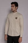 Shop_Lacquer Embassy_Off White Cotton Satin Embroidery, Zari Marwood Crest Placement Shirt _Online_at_Aza_Fashions
