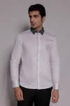 Buy_Lacquer Embassy_White Cotton Satin Embroidery, Zari Rosendahl Placement Shirt _at_Aza_Fashions