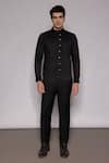 Lacquer Embassy_Black Cotton Satin Zari, Embroidery Soreil Hand Shirt _Online_at_Aza_Fashions