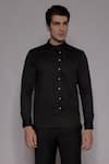 Buy_Lacquer Embassy_Black Cotton Satin Zari, Embroidery Soreil Hand Shirt _at_Aza_Fashions