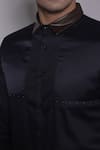 Lacquer Embassy_Navy Cotton Satin Metallic Thread, Zari Aston Tape Embellished Shirt _at_Aza_Fashions