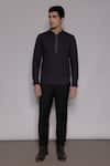 Lacquer Embassy_Navy Cotton Wroxton Mandarin Collar Shirt _Online_at_Aza_Fashions