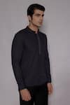 Buy_Lacquer Embassy_Navy Cotton Wroxton Mandarin Collar Shirt _Online_at_Aza_Fashions