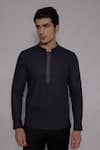 Buy_Lacquer Embassy_Navy Cotton Wroxton Mandarin Collar Shirt _at_Aza_Fashions