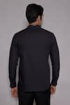 Shop_Lacquer Embassy_Navy Cotton Wroxton Mandarin Collar Shirt _at_Aza_Fashions