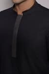 Lacquer Embassy_Navy Cotton Wroxton Mandarin Collar Shirt _at_Aza_Fashions