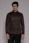 Buy_Lacquer Embassy_Brown Cotton Satin Zari, Embroidery Stanhope Shirt _at_Aza_Fashions