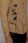 Lacquer Embassy_Tan Cotton Satin Embroidery Belvoir Floral Placement Shirt _Online_at_Aza_Fashions