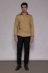 Buy_Lacquer Embassy_Tan Cotton Satin Embroidery Belvoir Floral Placement Shirt _Online_at_Aza_Fashions