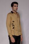 Shop_Lacquer Embassy_Tan Cotton Satin Embroidery Belvoir Floral Placement Shirt _Online_at_Aza_Fashions