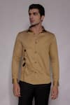 Buy_Lacquer Embassy_Tan Cotton Satin Embroidery Belvoir Floral Placement Shirt _at_Aza_Fashions