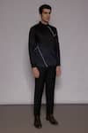 Lacquer Embassy_Black Cotton Satin Piping Inglewood Placement Embellished Shirt _Online_at_Aza_Fashions