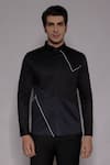 Buy_Lacquer Embassy_Black Cotton Satin Piping Inglewood Placement Embellished Shirt _at_Aza_Fashions