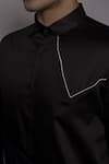 Lacquer Embassy_Black Cotton Satin Piping Inglewood Placement Embellished Shirt _at_Aza_Fashions