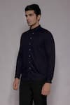 Lacquer Embassy_Navy Cotton Satin Embroidery Bramcote Zari Floral Placement Shirt _Online_at_Aza_Fashions