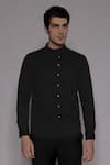 Buy_Lacquer Embassy_Charcoal Cotton Satin Zari, Embroidery Elverson Floral Shirt _at_Aza_Fashions