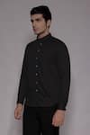 Buy_Lacquer Embassy_Charcoal Cotton Satin Zari, Embroidery Elverson Floral Shirt _Online_at_Aza_Fashions