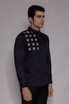Buy_Lacquer Embassy_Navy Cotton Satin Linwood Basket Weave Shirt _Online_at_Aza_Fashions