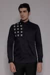 Buy_Lacquer Embassy_Navy Cotton Satin Linwood Basket Weave Shirt _at_Aza_Fashions
