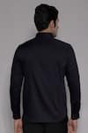 Shop_Lacquer Embassy_Navy Cotton Satin Linwood Basket Weave Shirt _at_Aza_Fashions