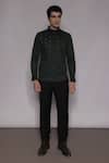 Lacquer Embassy_Emerald Green Cotton Satin Zari, Embroidery Winborne Work Shirt _Online_at_Aza_Fashions