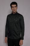 Buy_Lacquer Embassy_Emerald Green Cotton Satin Zari, Embroidery Winborne Work Shirt _at_Aza_Fashions