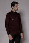 Shop_Lacquer Embassy_Maroon Cotton Satin Zari, Embroidery Alderton Abstract Shirt _Online_at_Aza_Fashions