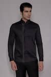 Buy_Lacquer Embassy_Black Cotton Satin Langford Pintuck Shirt _at_Aza_Fashions