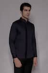 Buy_Lacquer Embassy_Navy Cotton Satin Westerdale Shirt _Online_at_Aza_Fashions