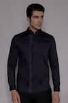 Buy_Lacquer Embassy_Navy Cotton Satin Westerdale Shirt _at_Aza_Fashions