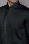 Lacquer Embassy_Emerald Green Cotton Satin Kingswell Mandarin Collar Shirt _Online_at_Aza_Fashions