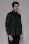 Shop_Lacquer Embassy_Emerald Green Cotton Satin Kingswell Mandarin Collar Shirt _Online_at_Aza_Fashions