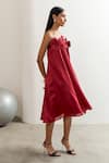 Shop_Notsosure_Red Chanderi Silk Fabric Flowers Bandeau Neck 3d Floral Embellished Tube Dress _Online_at_Aza_Fashions