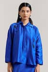 Buy_Notsosure_Blue Chanderi Silk Embroidery Collared Scatter Shirt With Skirt _Online_at_Aza_Fashions