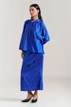 Shop_Notsosure_Blue Chanderi Silk Embroidery Collared Scatter Shirt With Skirt _at_Aza_Fashions