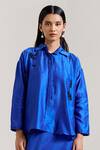 Buy Notsosure Blue Chanderi Silk Embroidery Collared Scatter Shirt at Aza Fashions Buy_Notsosure_Blue Chanderi Silk Embroidery Collared Scatter Shirt _at_Aza_Fashions