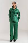 Buy_Notsosure_Green Chanderi Silk Embroidery Collared Scatter Shirt With Pant _at_Aza_Fashions