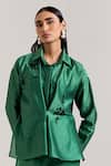 Buy Notsosure Green Chanderi Silk Sequins Collared Scatter Shirt Top at Aza Fashions Buy_Notsosure_Green Chanderi Silk Sequins Collared Scatter Shirt Top _at_Aza_Fashions