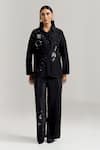 Buy_Notsosure_Black Crepe Embroidery Collared Scatter Shirt With Pant _at_Aza_Fashions