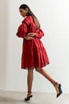 Buy_Notsosure_Red Chanderi Silk Embroidery Collared Flower Dress _Online_at_Aza_Fashions