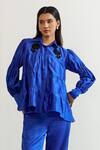 Buy_Notsosure_Blue Chanderi Silk Embroidery Collared Floral Shirt _at_Aza_Fashions