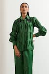 Buy_Notsosure_Green Chanderi Silk Collared Frill Embroidered Shirt _at_Aza_Fashions