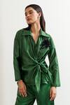 Notsosure_Green Chanderi Silk Bows, Brooches Collared Shirt And Pant Set _Online_at_Aza_Fashions