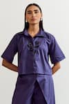 Notsosure_Purple Cotton Embroidery Collared Flower Shirt And Pant Set _at_Aza_Fashions
